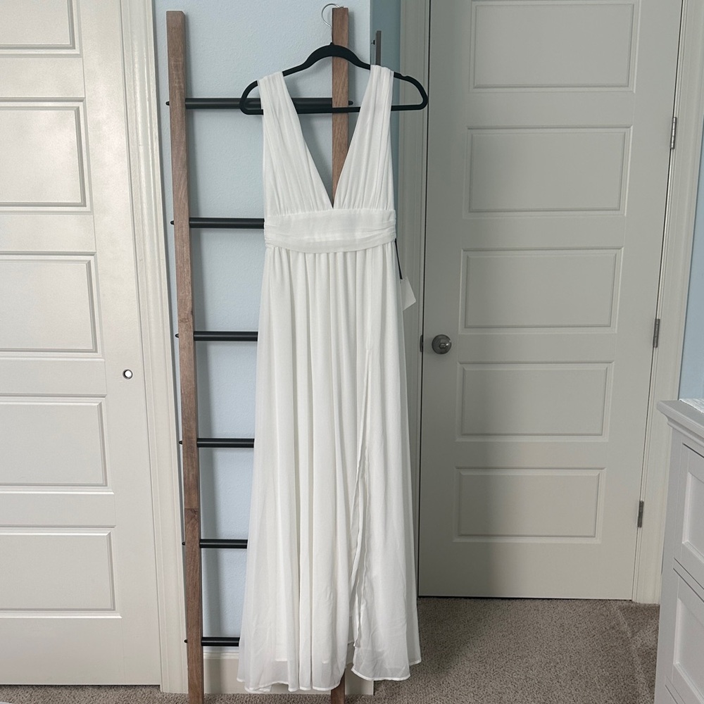 Lulu's White V-Neck Empire Waist Maxi Dress
